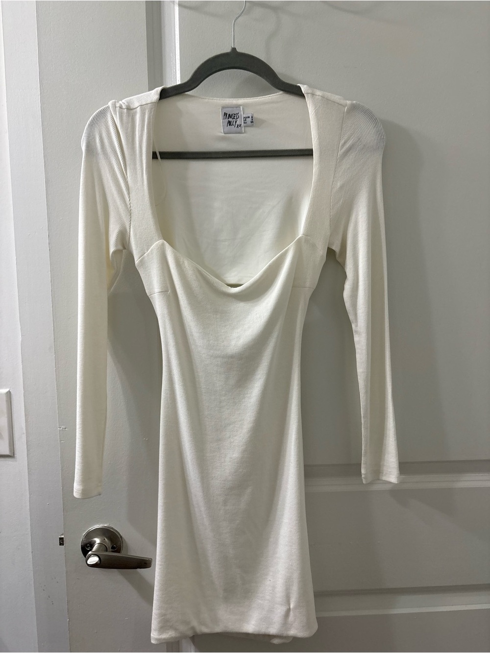 Princess Polly Cream Long Sleeve Cowl Neck Mini Dress